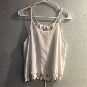White tank top with crochet details